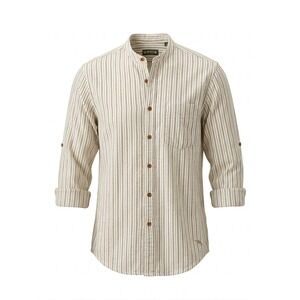 Orvis Mens Band Collar Striped 100% Cotton Shirt Grandad Collar Cream Blue Med